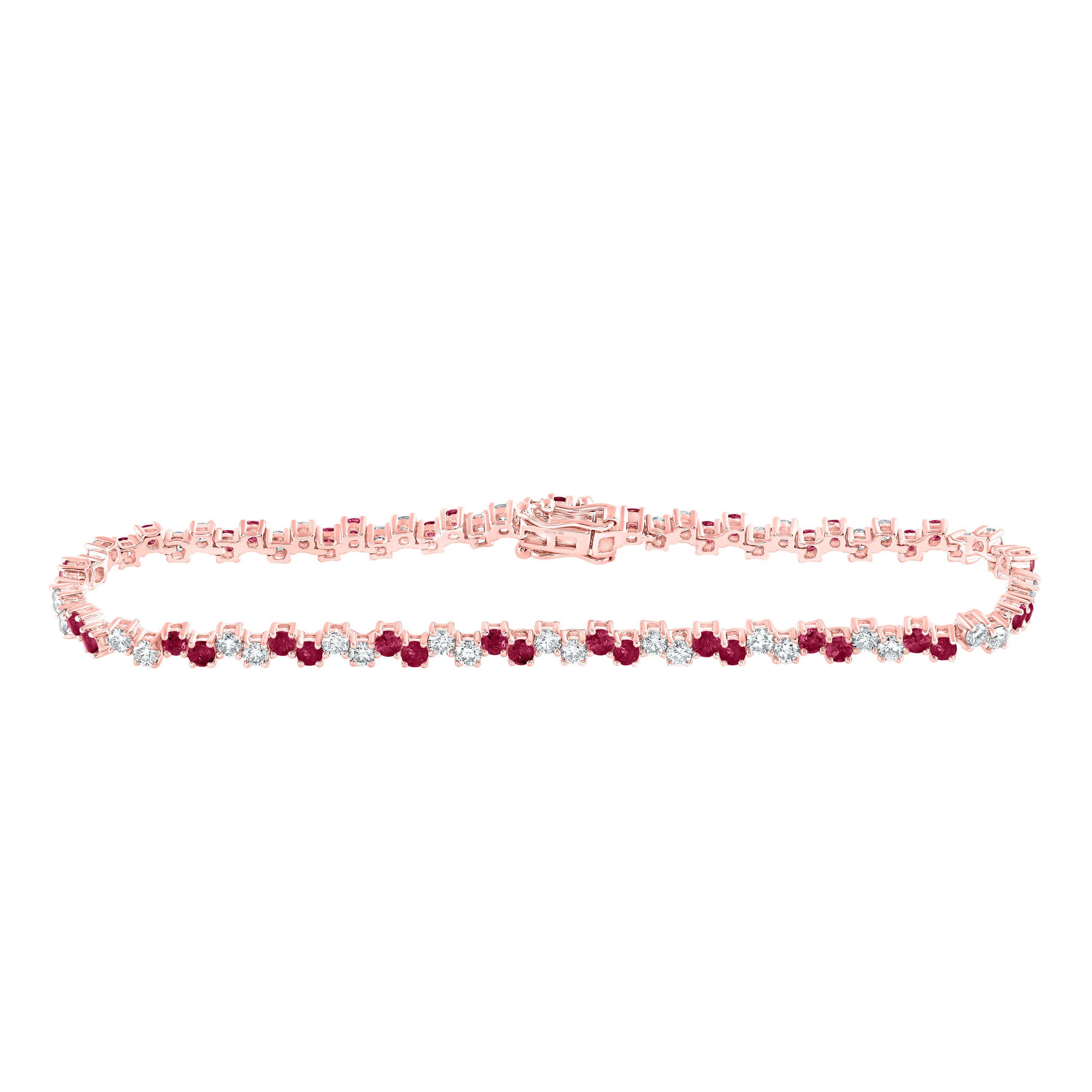 14Kt Rose Gold 1 3/4Ctw-Dia Nke 2Ct-Ruby Natural Gem Bracelet (7 Inch) (7.56 grams)