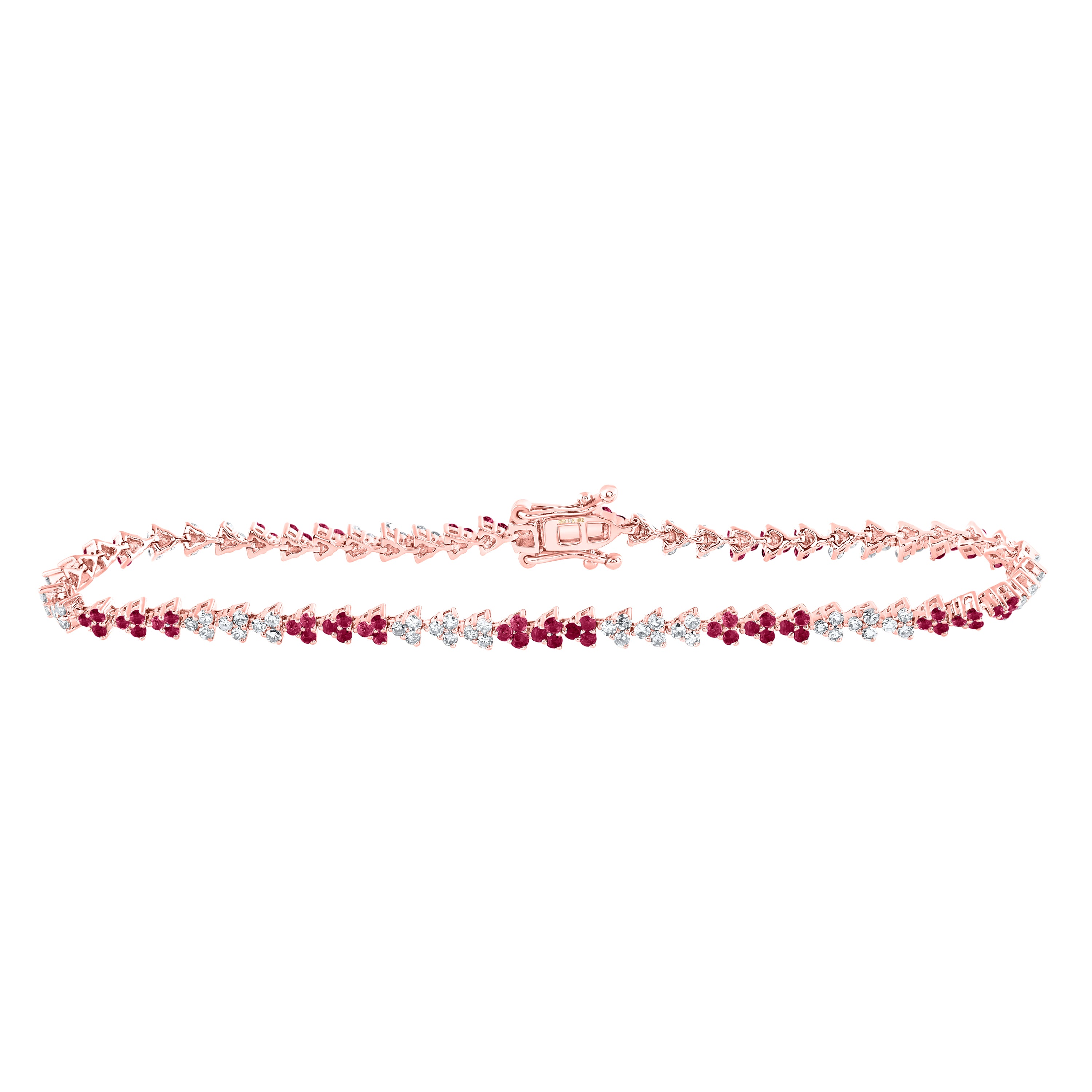 14Kt Rose Gold 3/4Ctw-Dia Nke 7/8Ct-Ruby Natural Gem Bracelet (7 Inch) (7.17 grams)