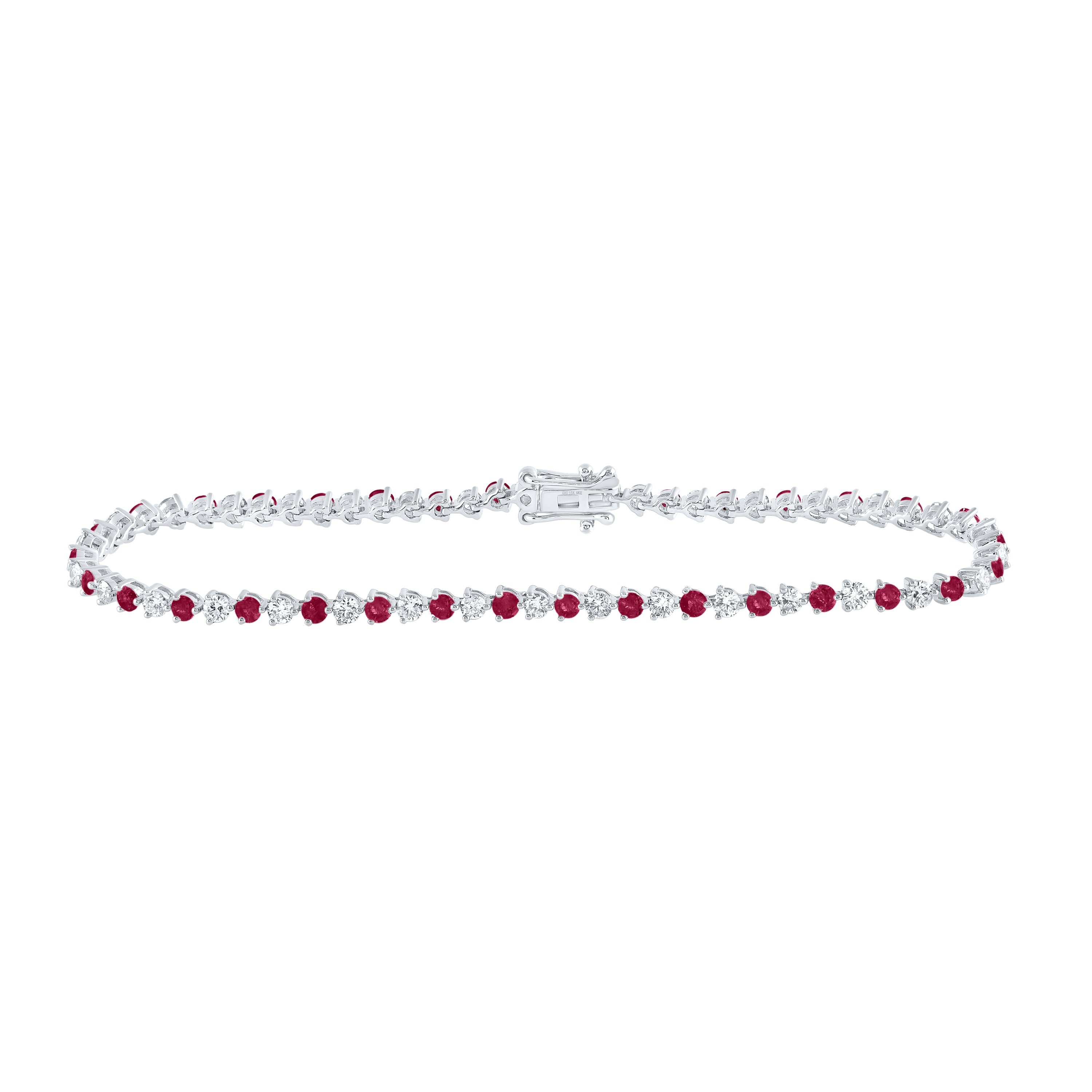 14Kt White Gold 1 1/3Ctw-Dia Nke 1 7/8Ct-Ruby Natural Gem Bracelet (7 Inch) (5.27 grams)