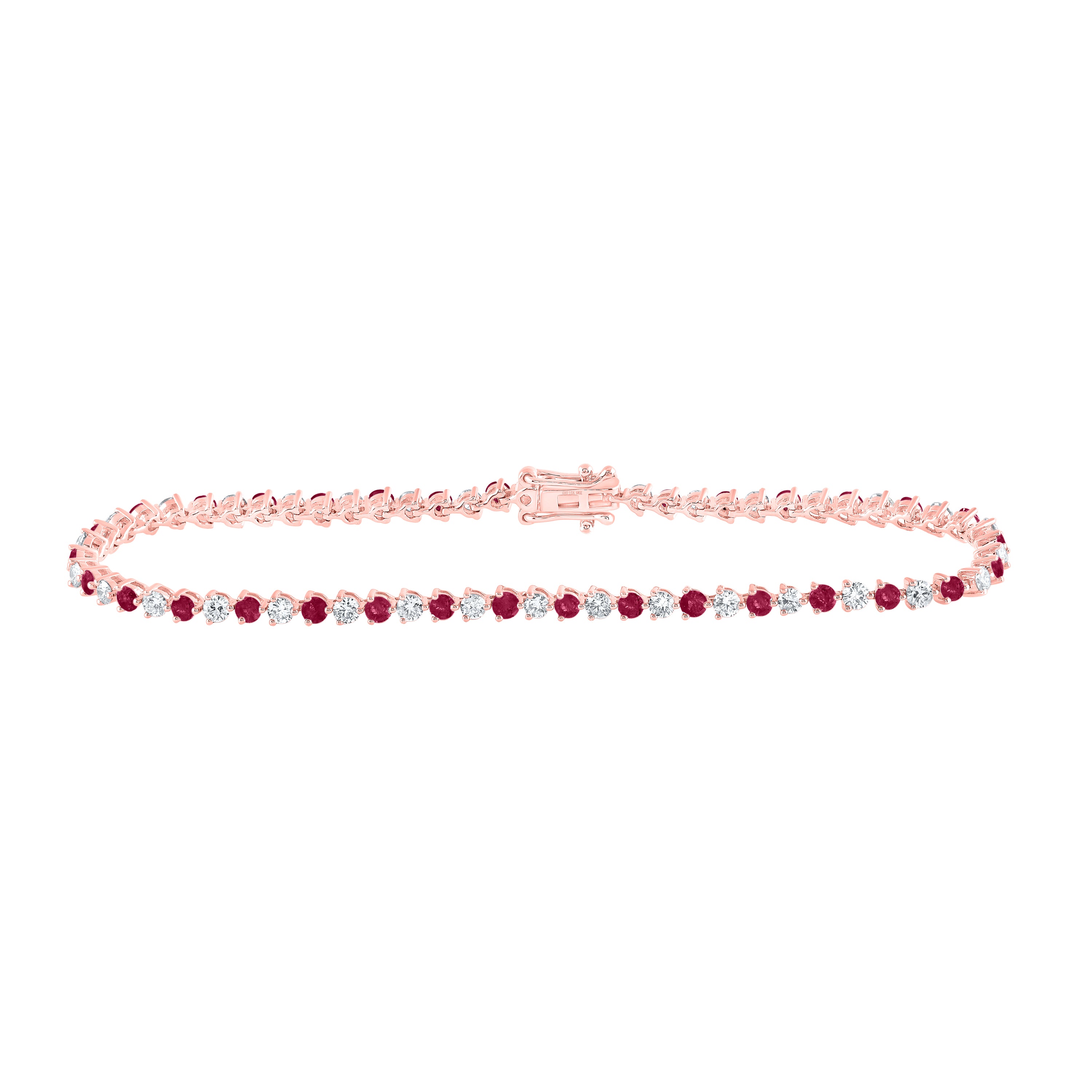 14Kt Rose Gold 1 1/3Ctw-Dia Nke 2 Ct-Ruby Natural Gem Bracelet (7 Inch) (5.27 grams)