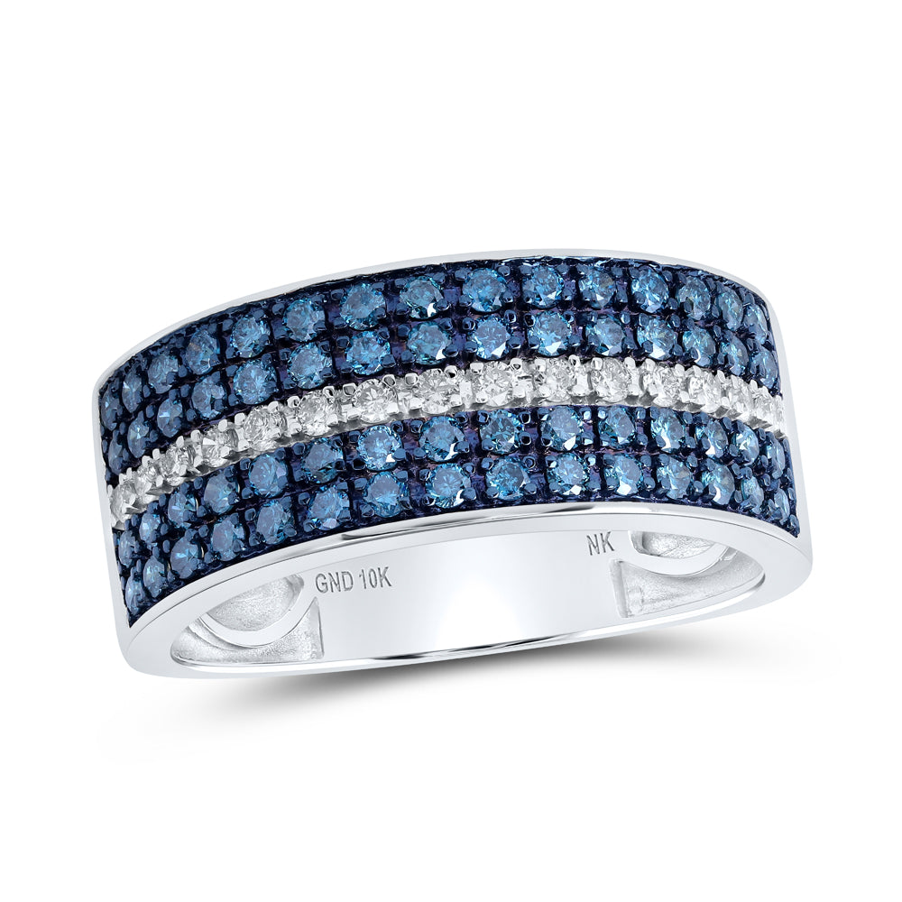 Gold Band Ring 1 Cttw Round Blue Color Treated Diamond Mens (5.27 grams)