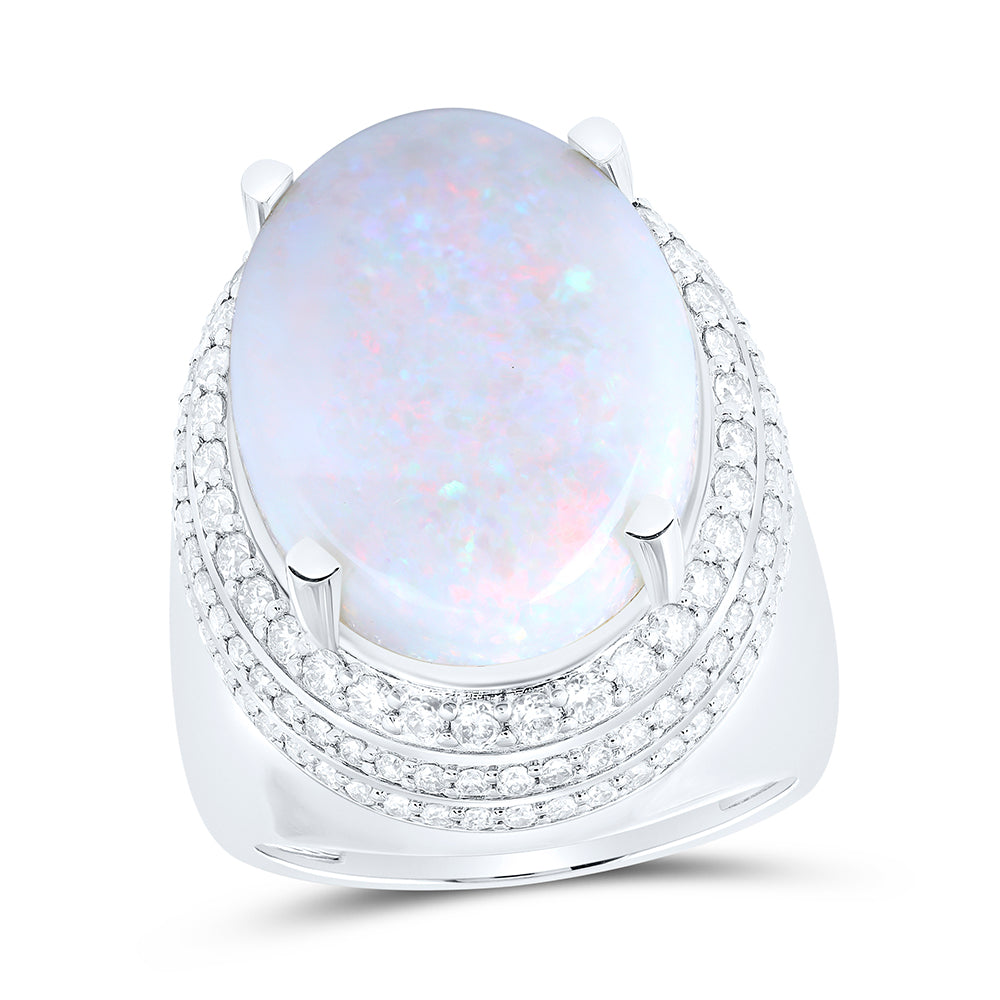 10Kt White Gold 2 3/8Ctw-Dia Nk 17Ct-Opal Mens Ring (19.06 grams)
