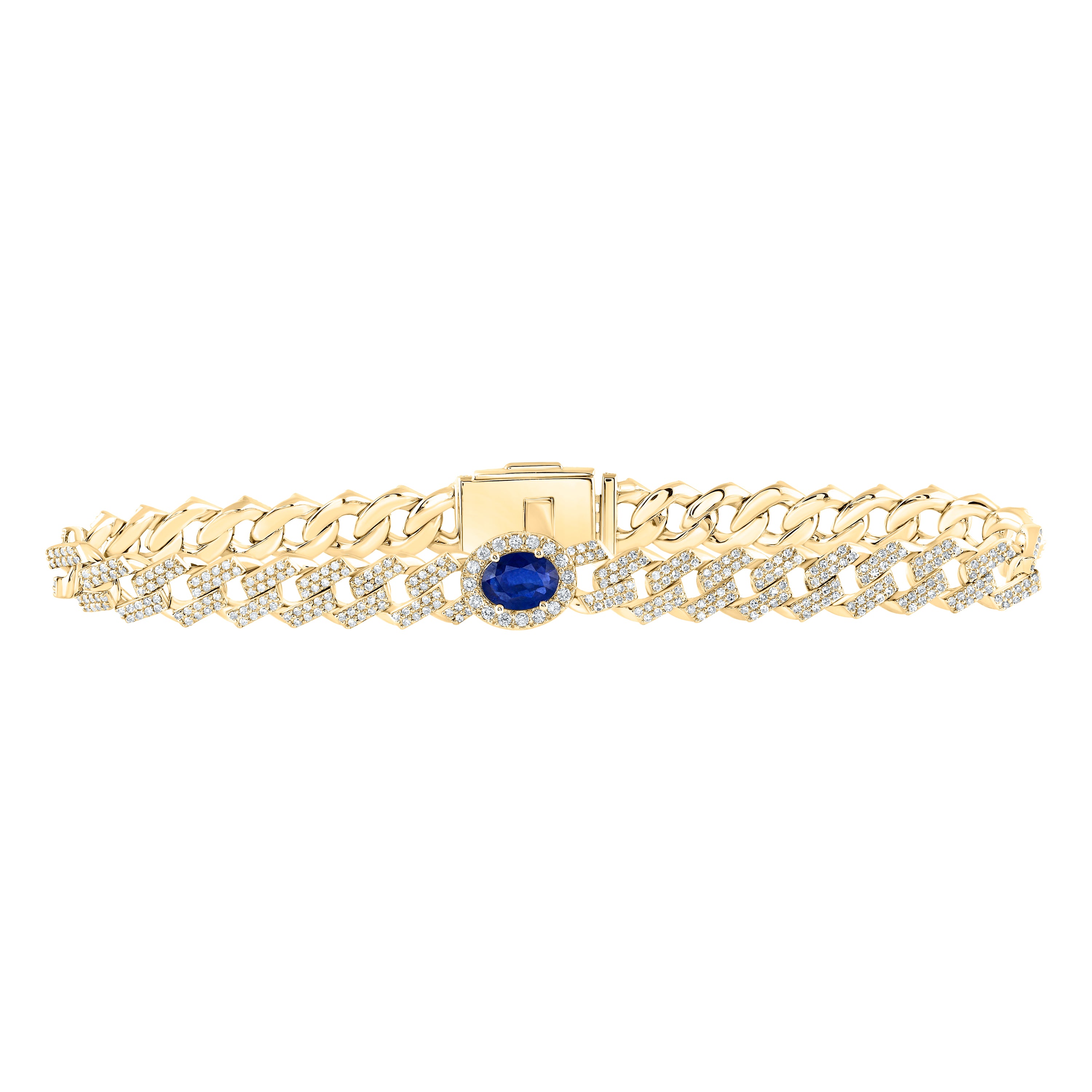 10Kt Yellow Gold 3Ctw-Dia Nk (8Mm) 8X6Mm-Sapp Bracelet (7 Inch) (24.49 grams)