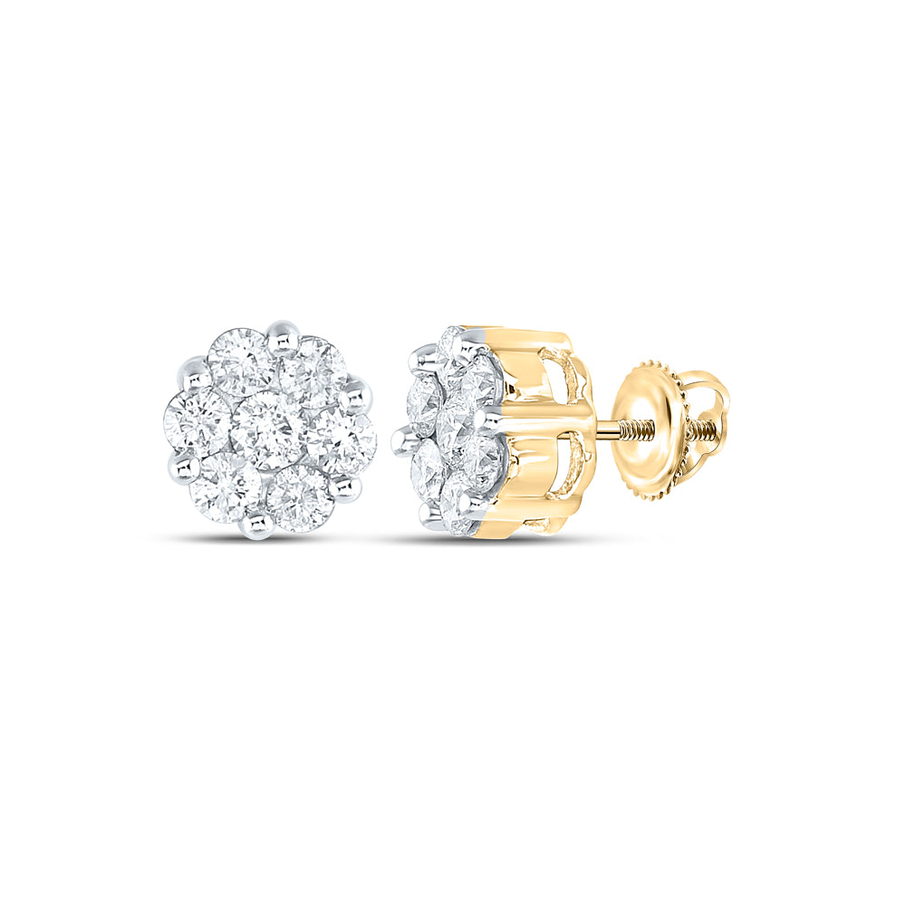 14Kt Yellow Gold 1 1/2Ct-Dia Nke 2*0.15Ct-Crd 12*0.10Cts Flower Earring (3.12 grams)
