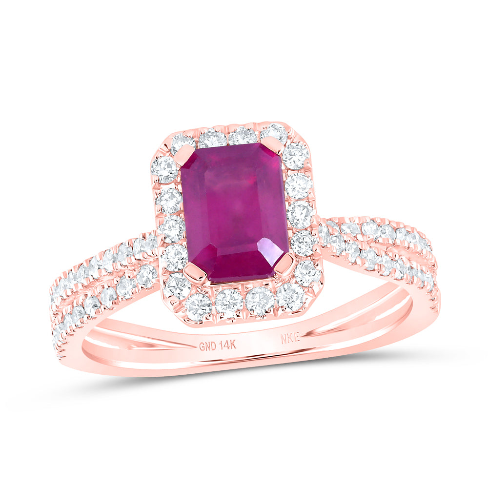14Kt Rose Gold 1/2Ctw-Dia Cn 7X5 Mm Ruby-Em Nat Gem Ring (3.31 grams)