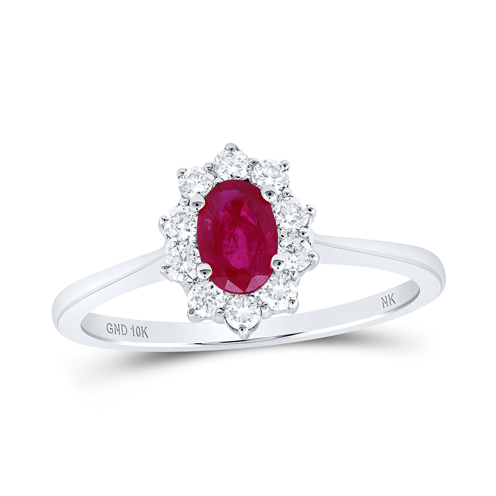 10Kt White Gold 1/4Ctw-Dia Nk 6X4 Mm Ruby-Ov Nat Gem Ring (3 grams)