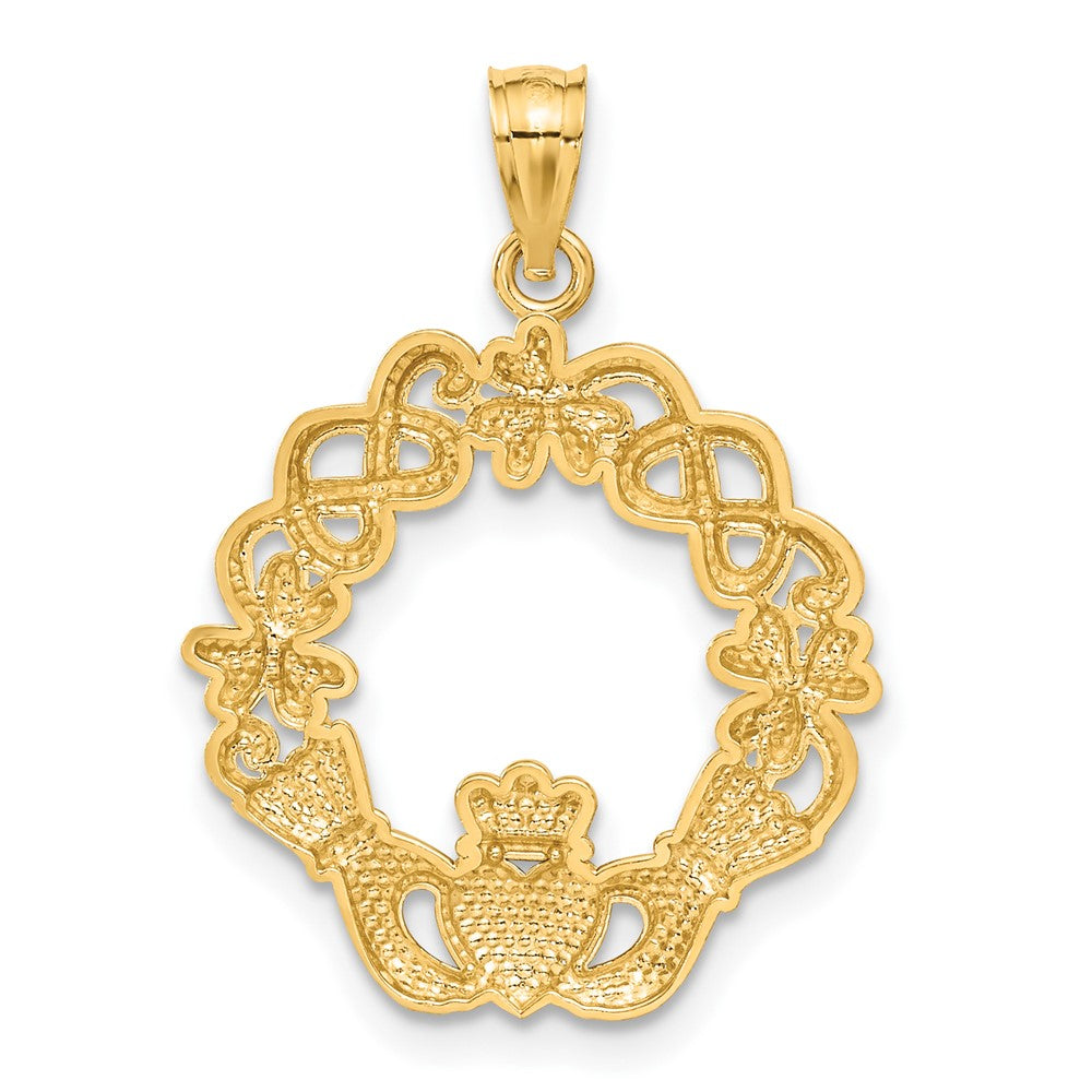 14k Yellow & Rhodium 20 mm Claddagh Pendant (1.4 grams)