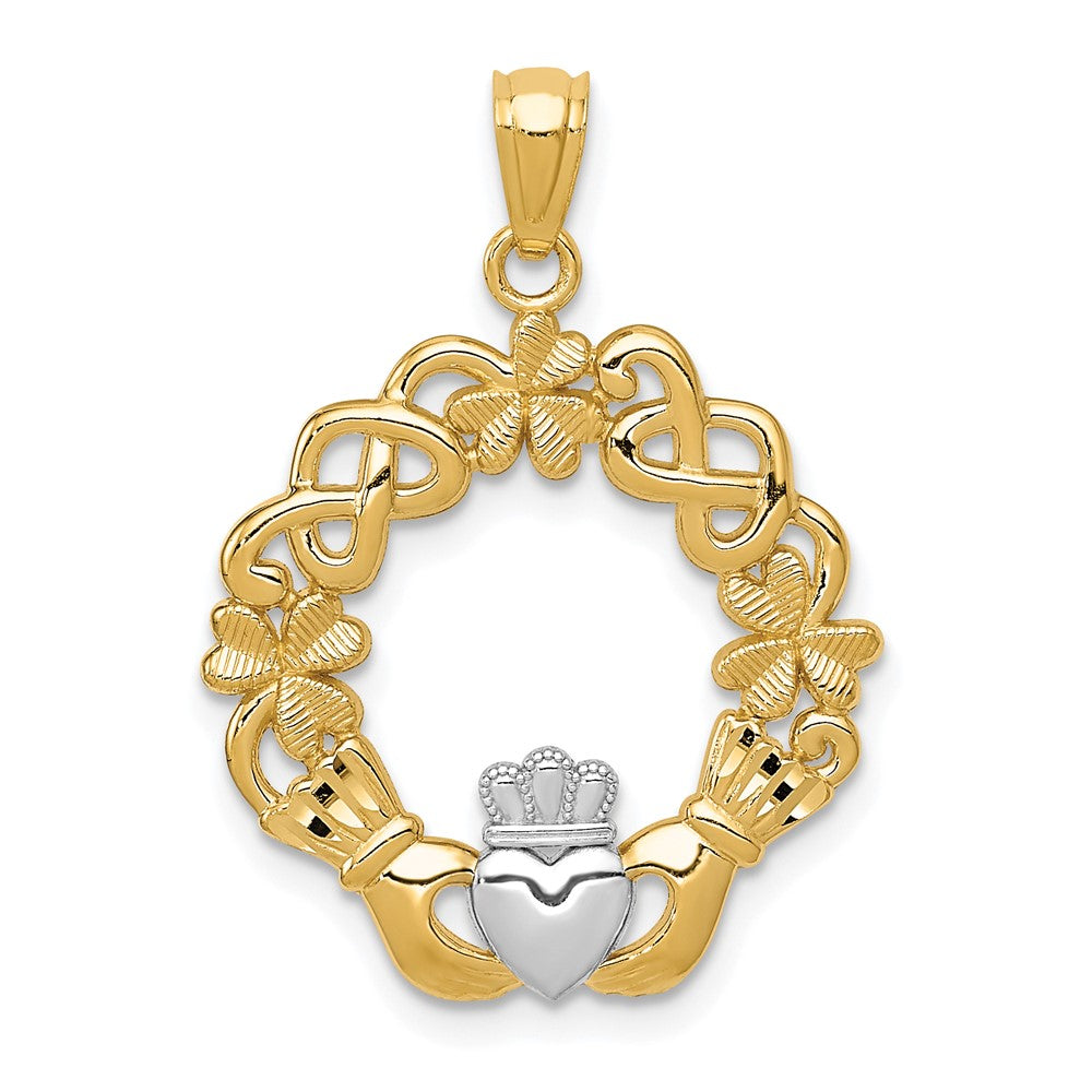 14k Yellow & Rhodium 20 mm Claddagh Pendant (1.4 grams)