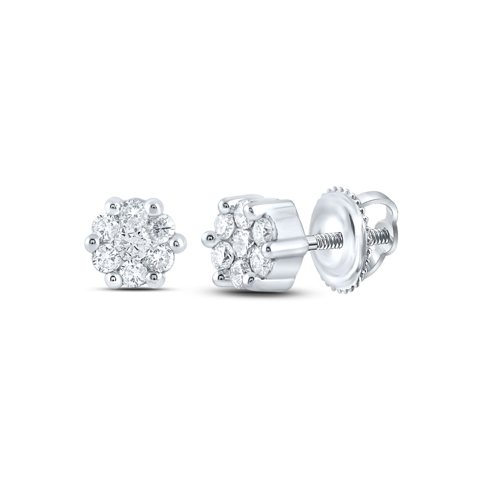 14Kt White Gold 1/6Ct-Dia Nkp Flower Earring (0.54 grams)