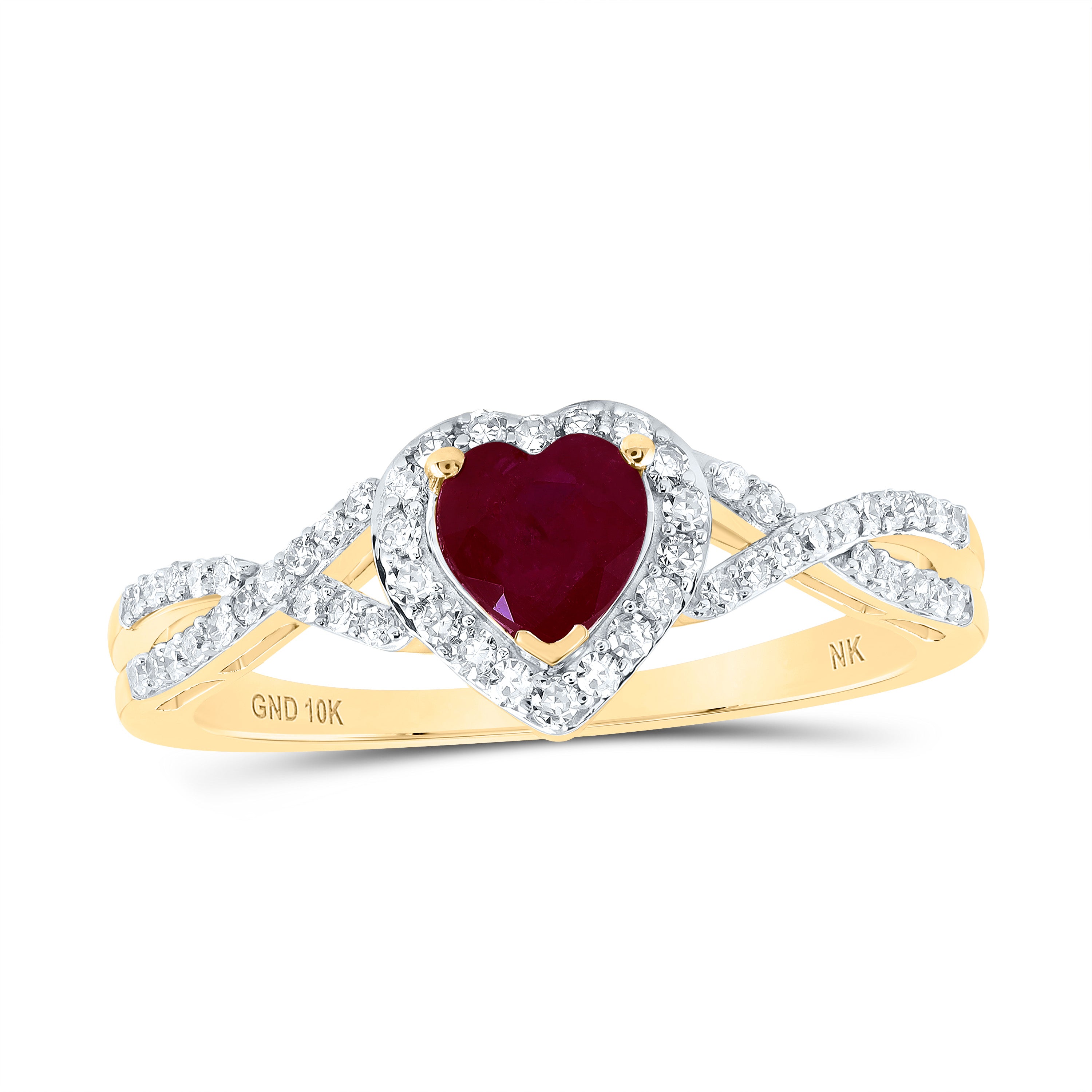 10Kt Yellow Gold 1/4Ctw-Dia Nk 5X5 Mm Ruby-Heart Nat Gem Ring (2.12 grams)