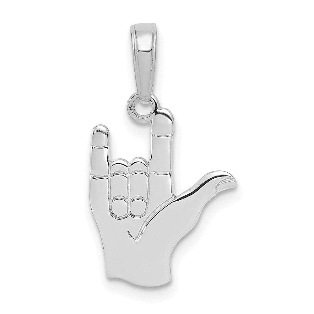 14K White Gold I Love You Hand/ Sign Language Pendant (0.76 grams)