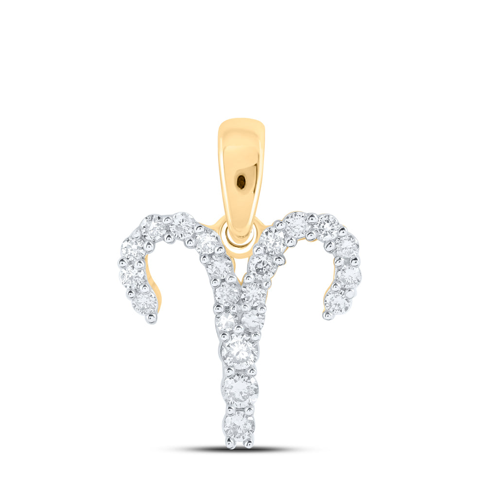 10Kt Yellow Gold 1/4Ctw-Dia Nk Zodiac Sign Of Aries Pendant (0.73 grams)