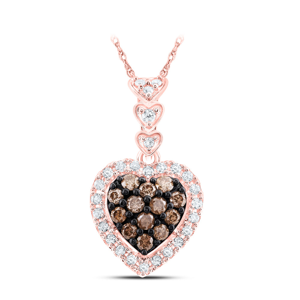 10Kt Rose Gold 1/2Ctw-Dia Cn Cognac Heart Pendant (1.82 grams)
