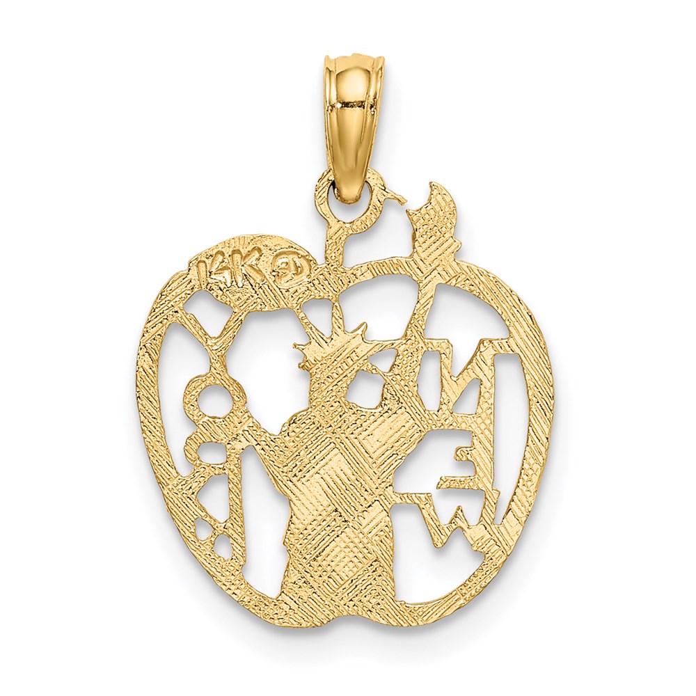 14k Yellow Gold 15 mm Cut-out NEW YORK w/Statue of Liberty in Apple Charm (0.95 grams)