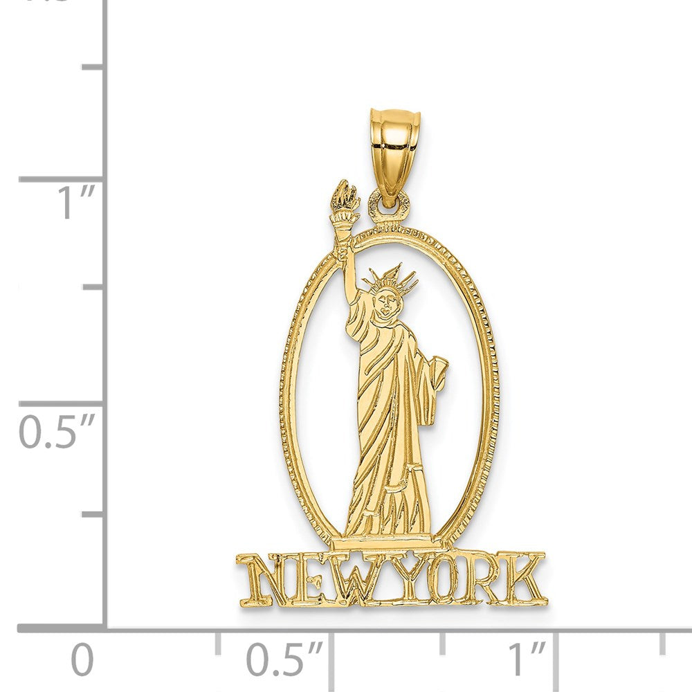 14k Yellow Gold 18.4 mm Cut-out NEW YORK w/Statue of Liberty Charm (1.16 grams)