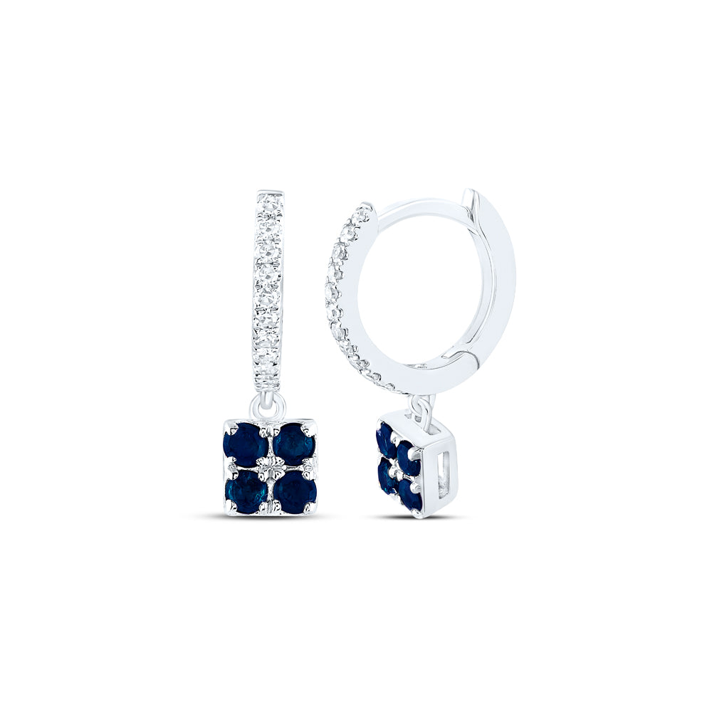 14Kt White Gold 1/10Ctw-Diamond 1/4Ct-Sapp Natural Gem Dangling Earring (1.21 grams)