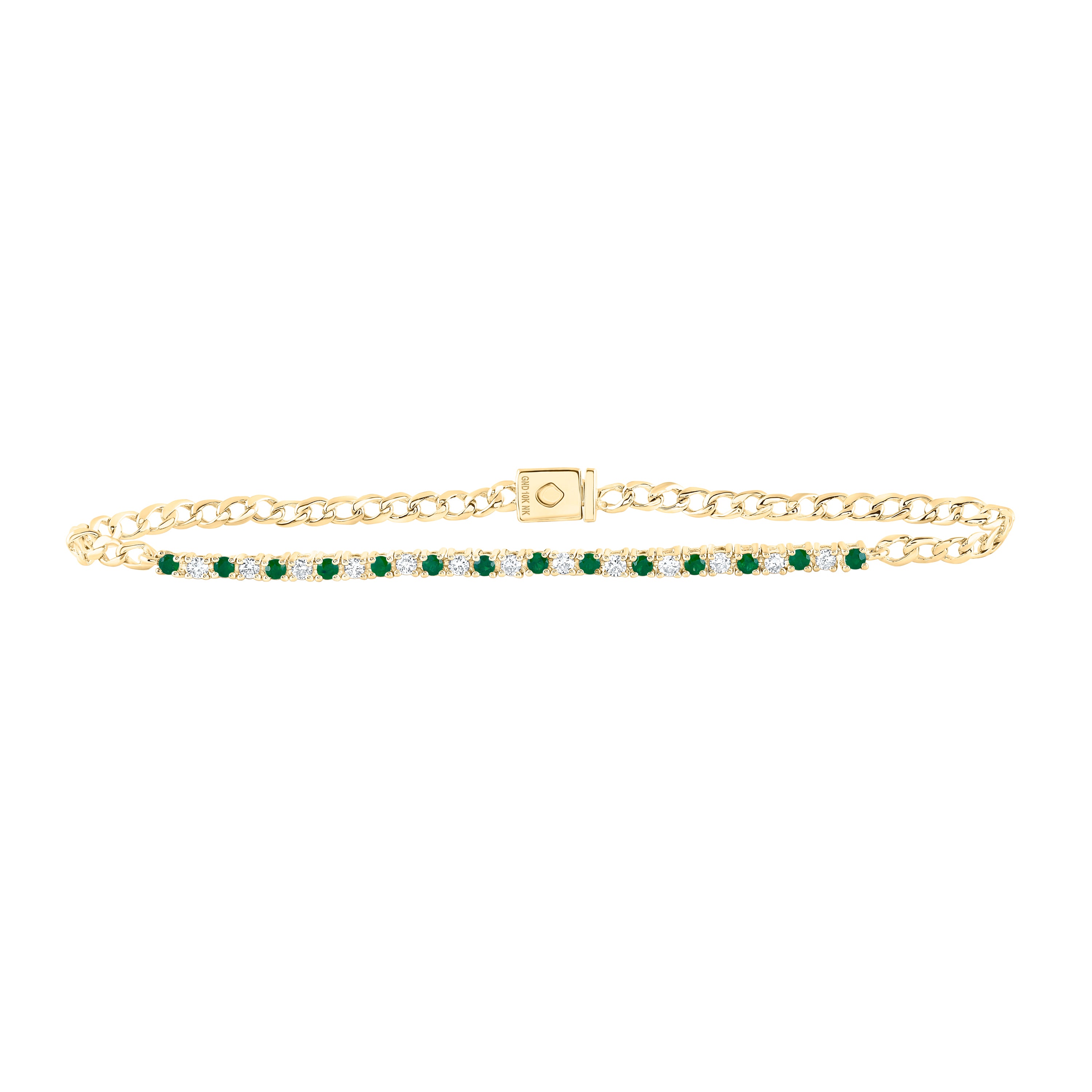 10Kt Yellow Gold 1/3 Ctw-Dia Nk 1/3Ct-Eme Bracelet (7 Inch) (3.8 grams)