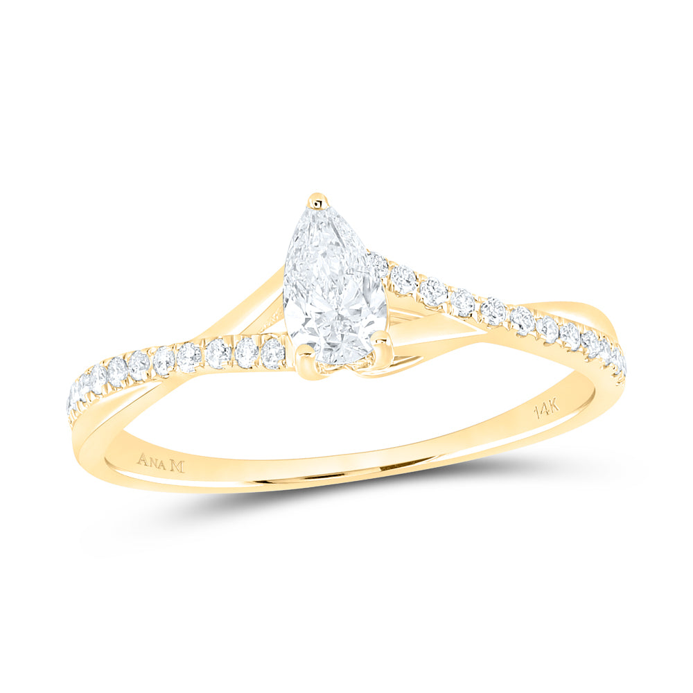 3/8Ctw-Dia Ana M 1/3Ct-Cpear No Halo Engagement Ring (5.03 grams)