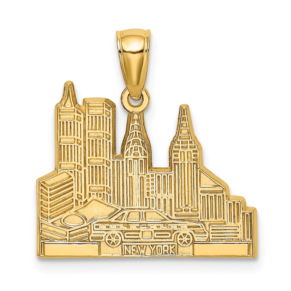 14k Yellow Gold 20.8 mm Cut-out New York Skyline with Taxi Charm (2.31 grams)
