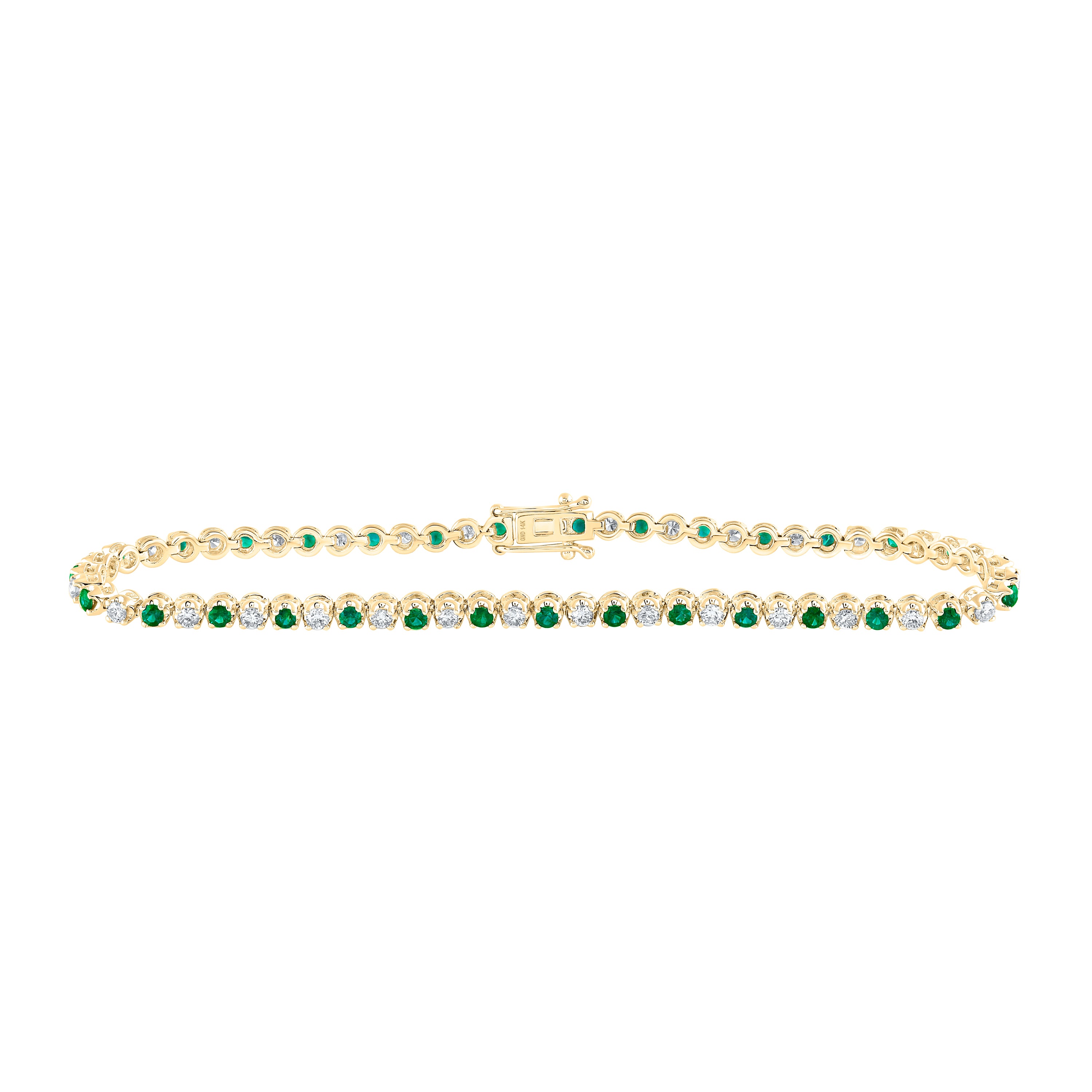 14Kt Yellow Gold 1Ctw-Diamond 1 1/2Ct-Em Natural Gem Tennis Bracelet (7 Inch) (7.15 grams)