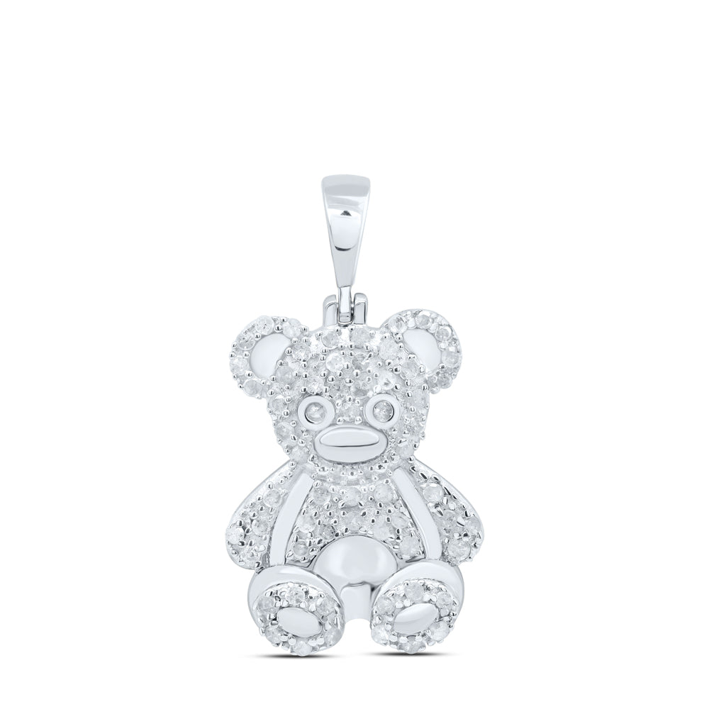 Sterling Silver 3/8Ctw Dia P4 Teddy Bear Pendant (4.1 grams)