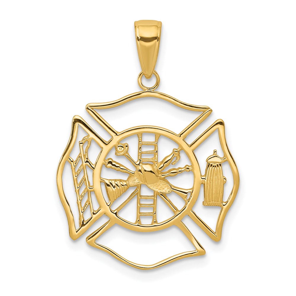 14k Yellow Gold 21 mm Fireman Shield Pendant (1.45 grams)
