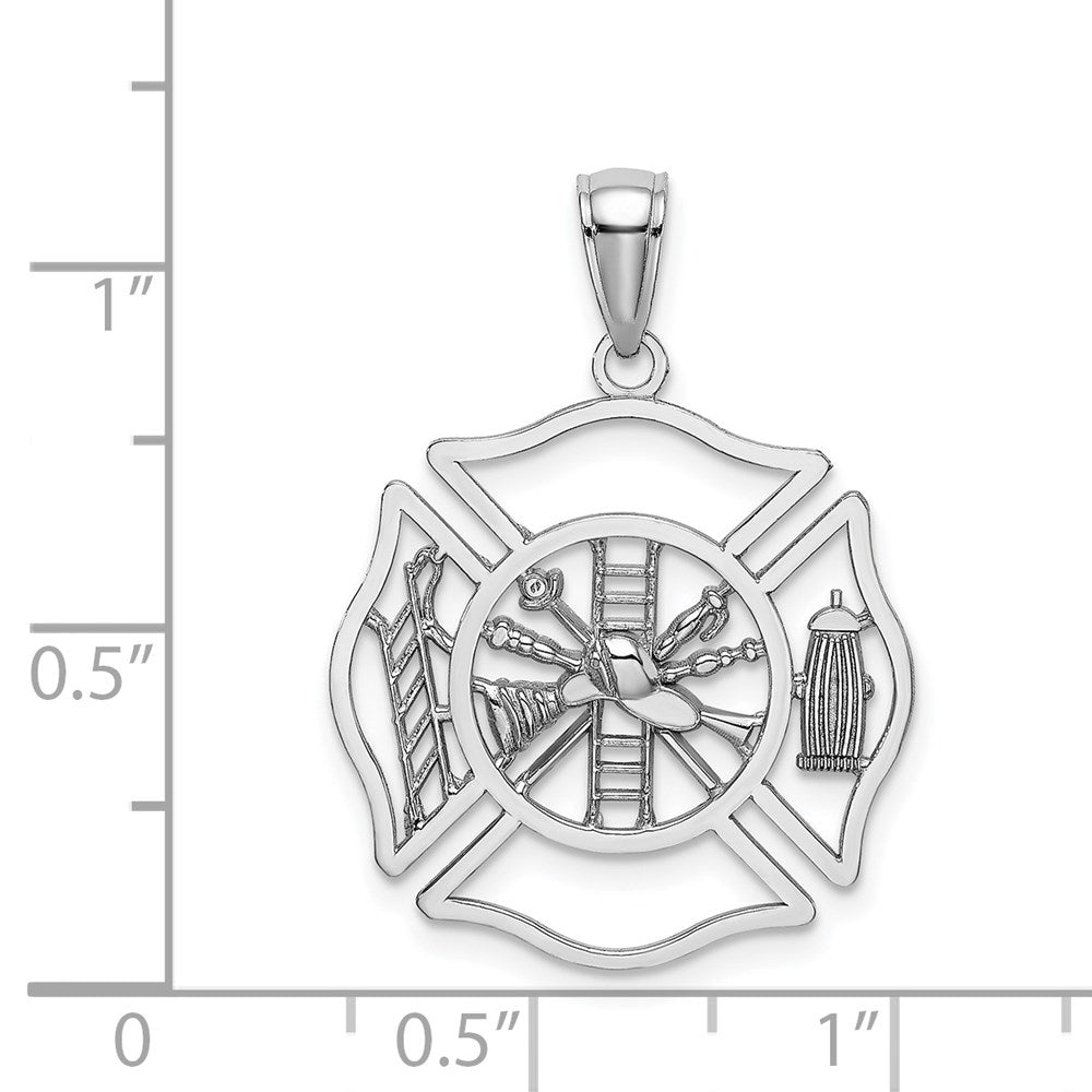 14k White Gold 21 mm Fireman Shield Charm (1.29 grams)