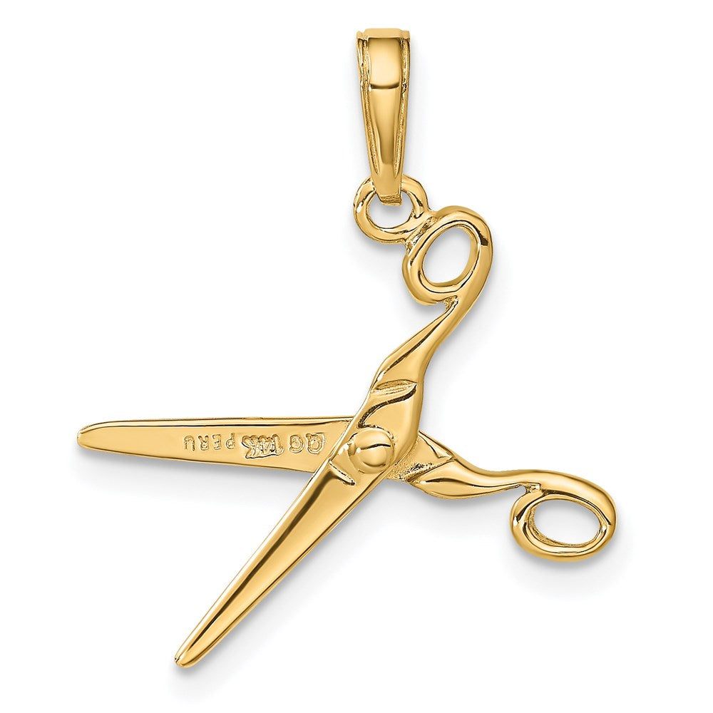 14k Yellow Gold 12 mm 3-D Moveable Scissors Pendant (1.01 grams)