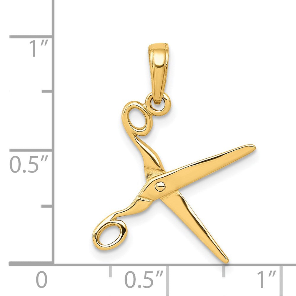 14k Yellow Gold 12 mm 3-D Moveable Scissors Pendant (1.01 grams)