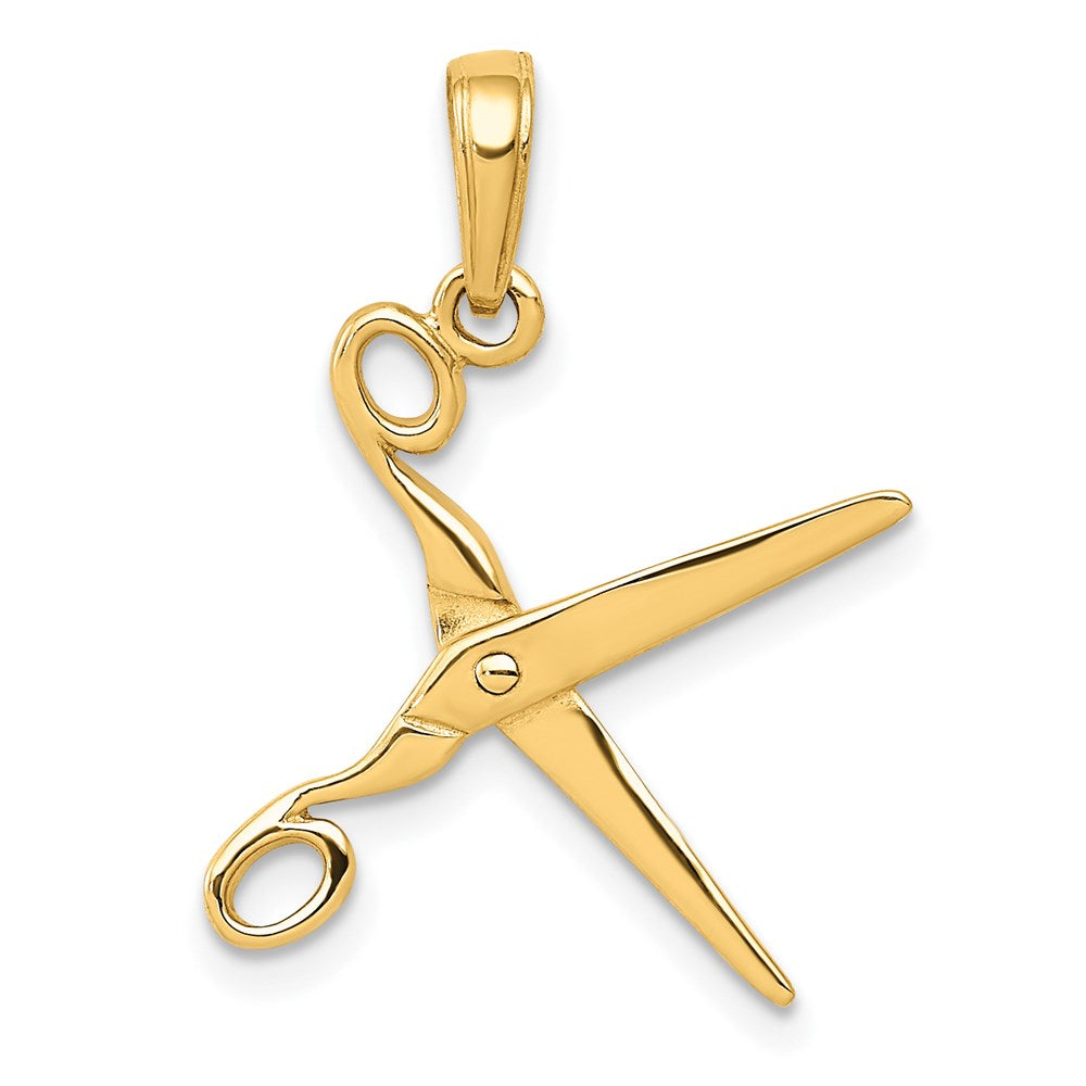 14k Yellow Gold 12 mm 3-D Moveable Scissors Pendant (1.01 grams)