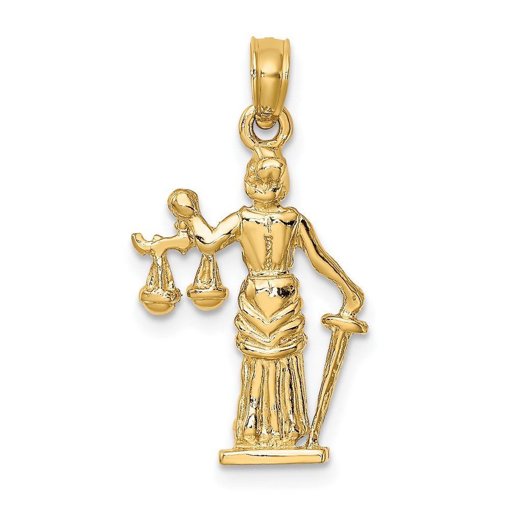 14k Yellow Gold 13 mm 3-D Lady of Justice w/Moveable Scales Pendant (1.81 grams)