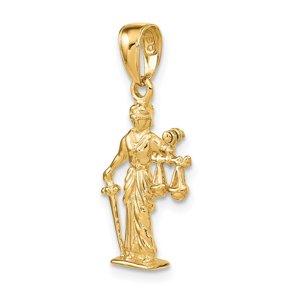 14k Yellow Gold 13 mm 3-D Lady of Justice w/Moveable Scales Pendant (1.81 grams)