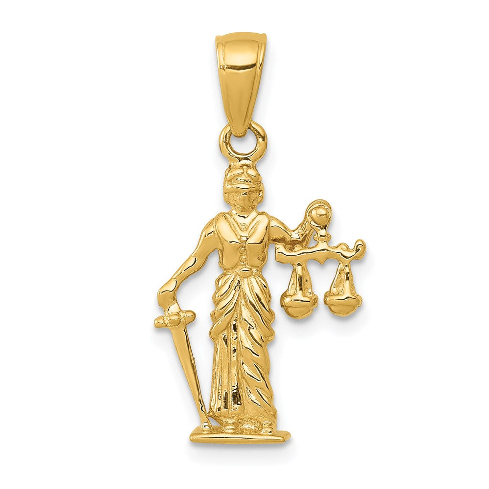 14k Yellow Gold 13 mm 3-D Lady of Justice w/Moveable Scales Pendant (1.81 grams)