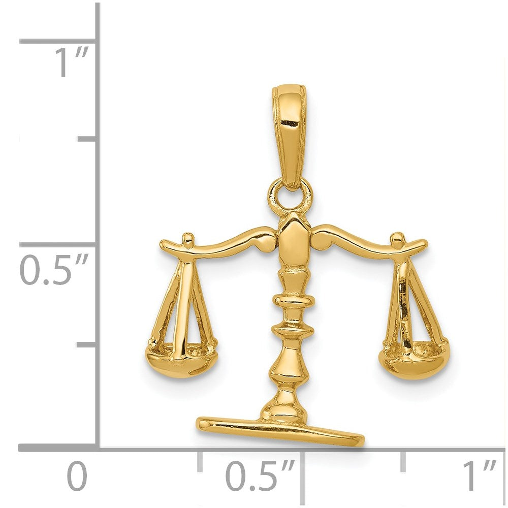 14k Yellow Gold 20 mm 3-D Moveable Scales of Justice Pendant (1.96 grams)