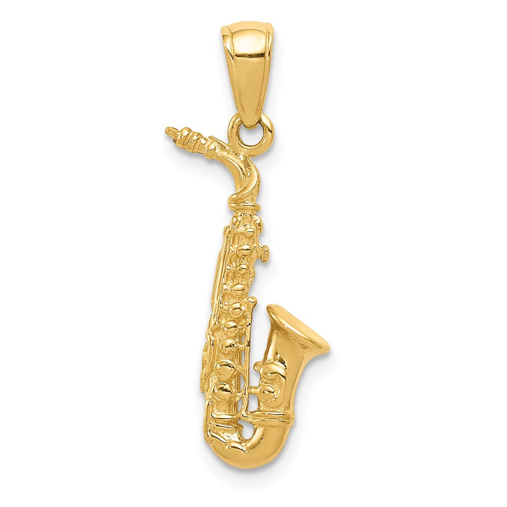 14k Yellow Gold 12 mm 3-D Saxophone Pendant (1.55 grams)