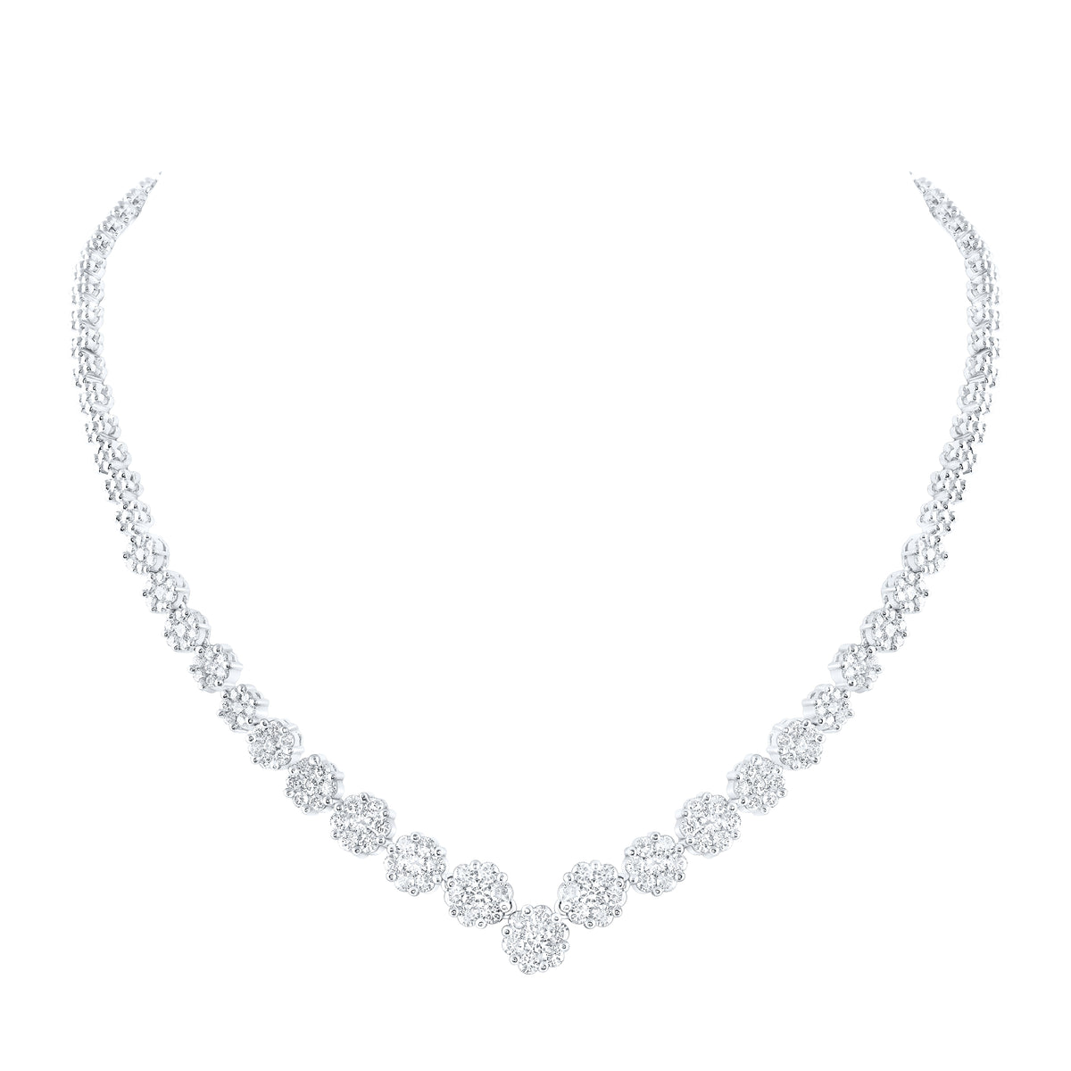 14Kt White Gold 5 Ctw-Diamond Flower Necklace(16 Inch) (29.44 grams)