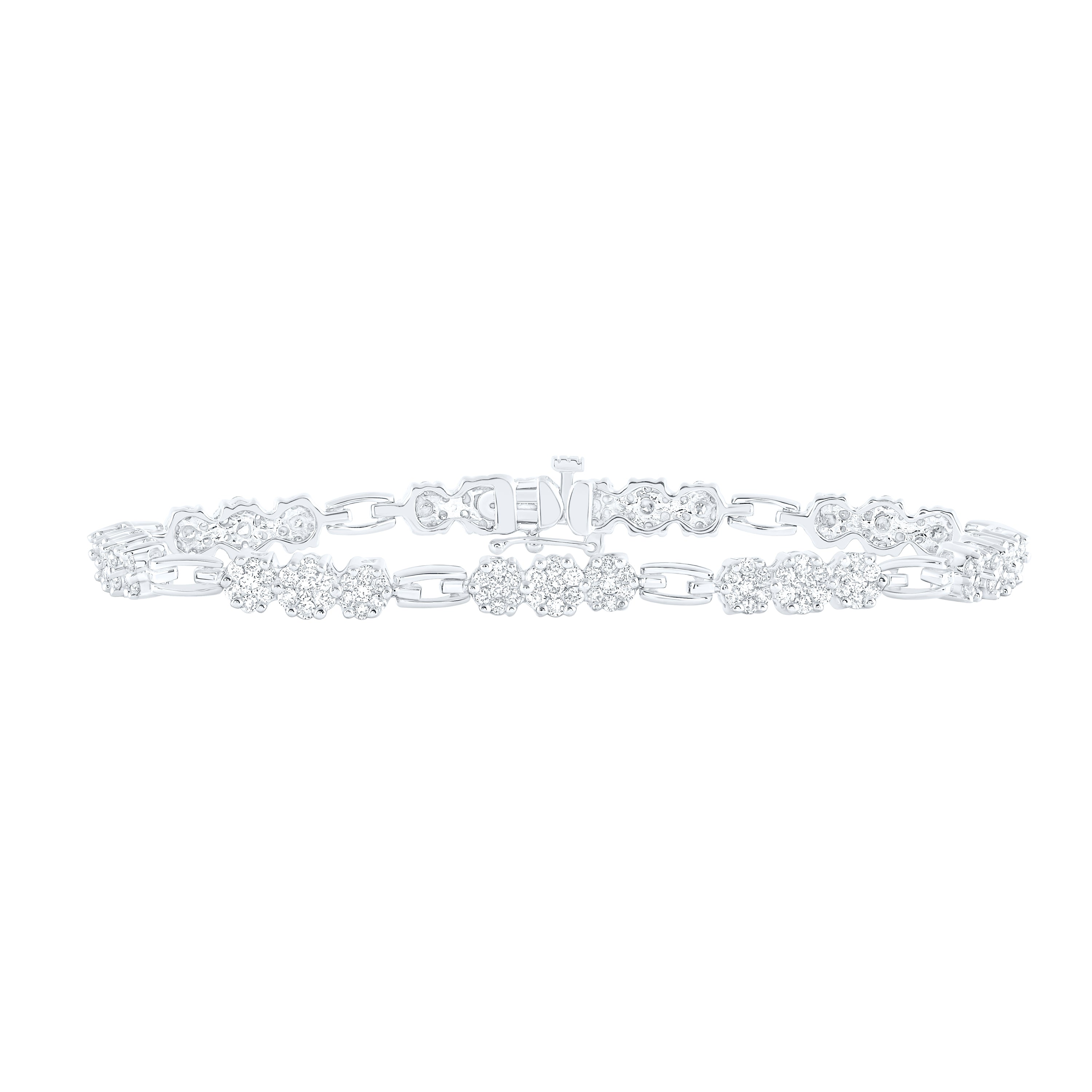 14Kt White Gold 2 1/2Ctw-Dia Nke Flower Bracelet (7 Inch) (15.27 grams)