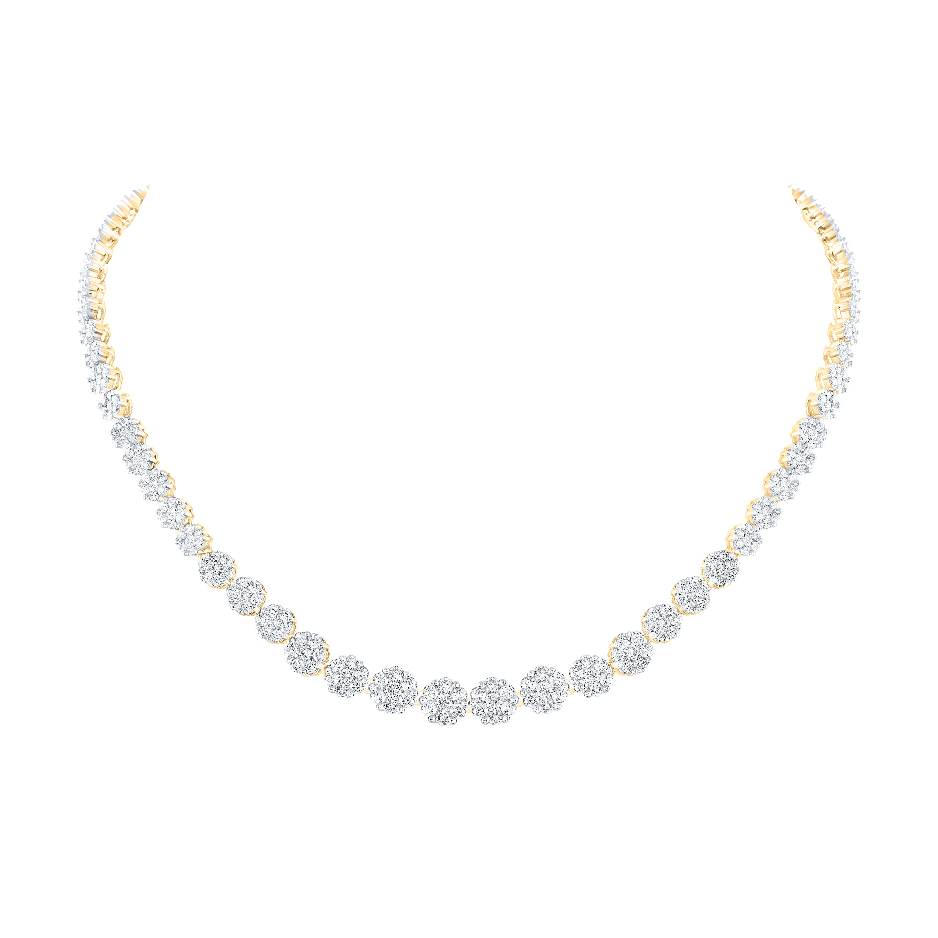 14Kt Yellow Gold 10Ctw-Diamond Flower Necklace (16 Inch) (32 grams)