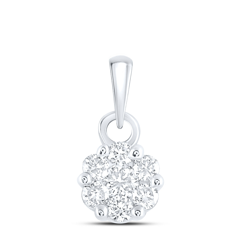 10Kt White Gold 1/4Ctw-Dia Nk Flower Fashion Pendant (0.9 grams)