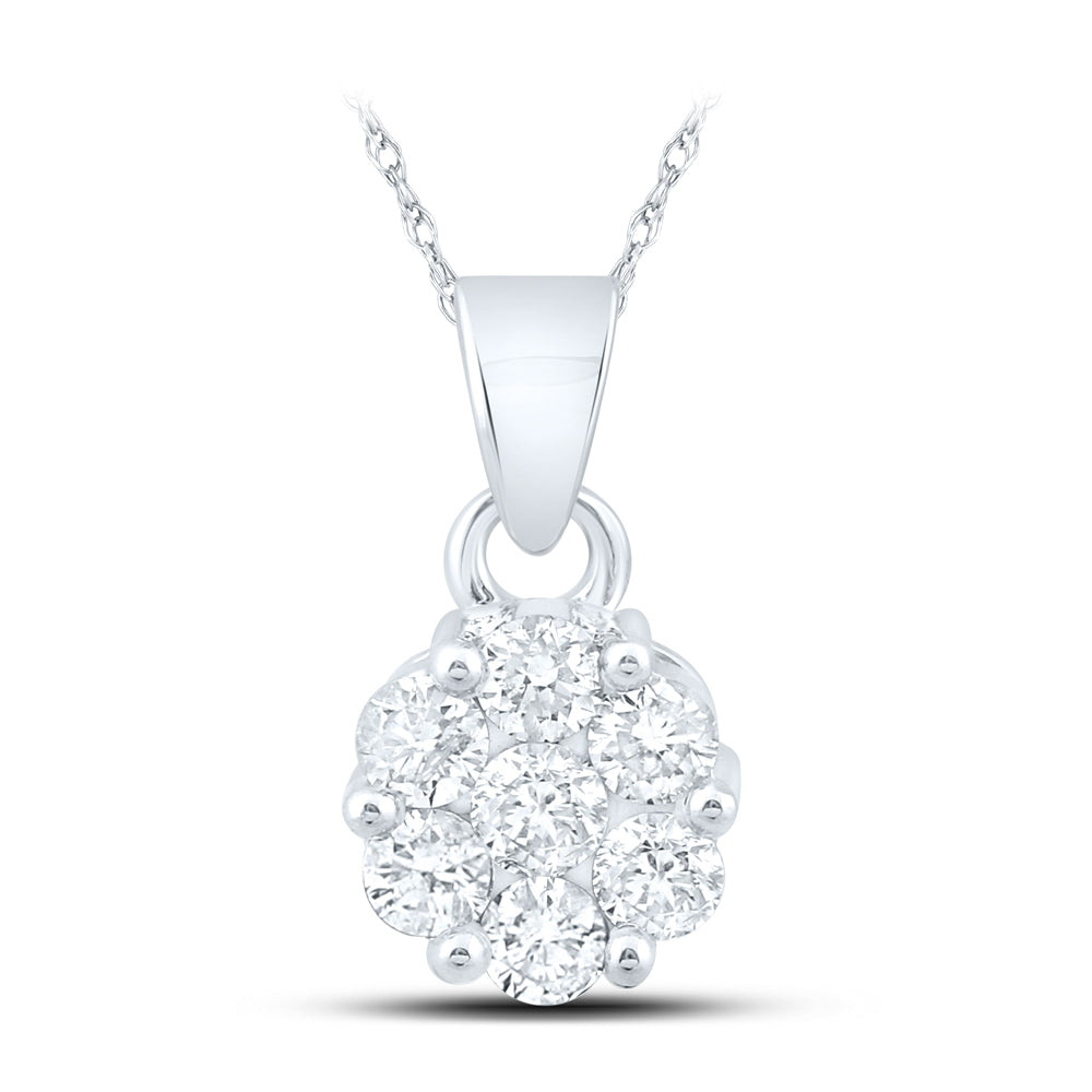 14Kt White Gold 1 Ctw-Dia Nke Flower Fashion Pendant (2.65 grams)