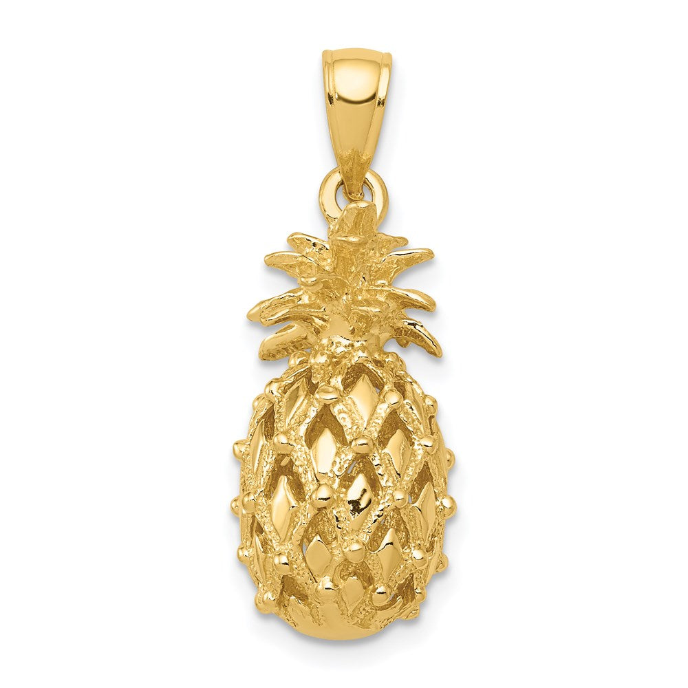 14k Yellow Gold 11 mm 3-D Cut-Out Pineapple Pendant (3.99 grams)
