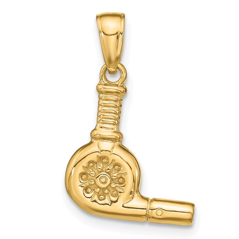 14k Yellow Gold 14 mm 3-D Blow Dryer Pendant (2.6 grams)