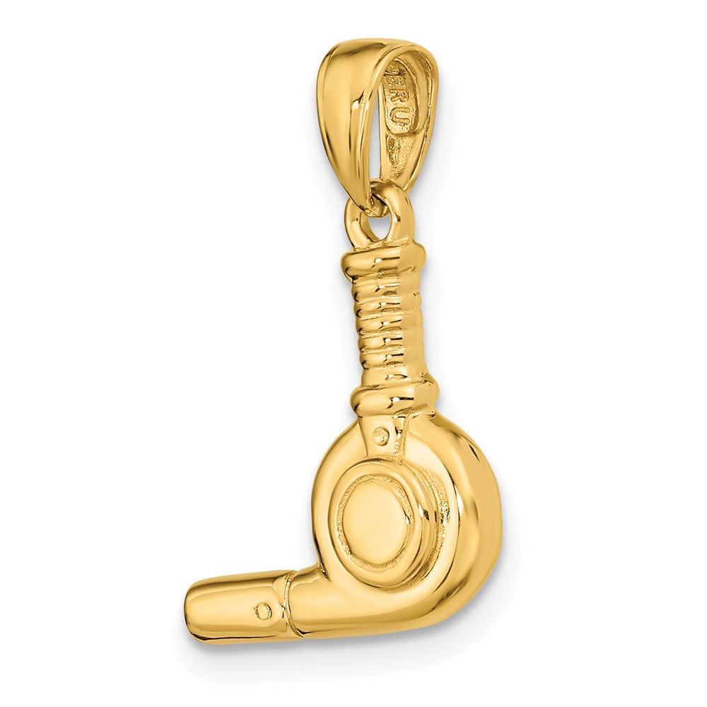14k Yellow Gold 14 mm 3-D Blow Dryer Pendant (2.6 grams)