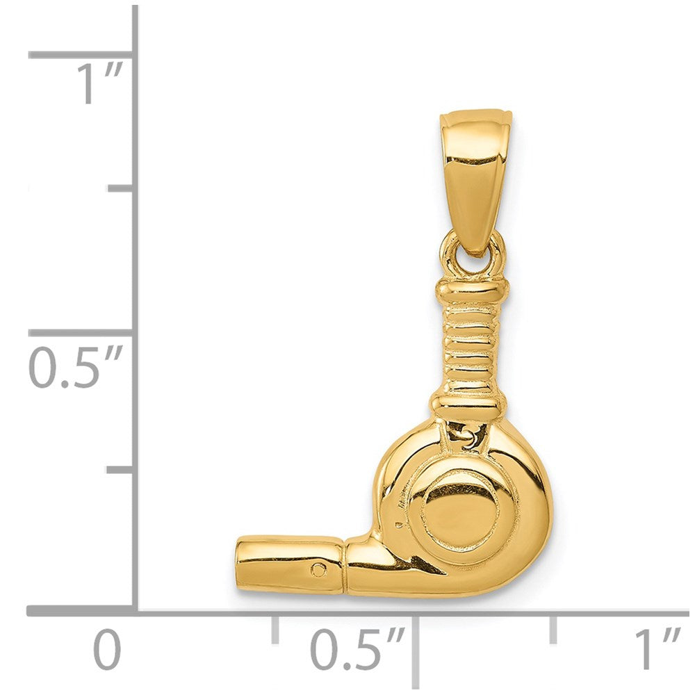 14k Yellow Gold 14 mm 3-D Blow Dryer Pendant (2.6 grams)