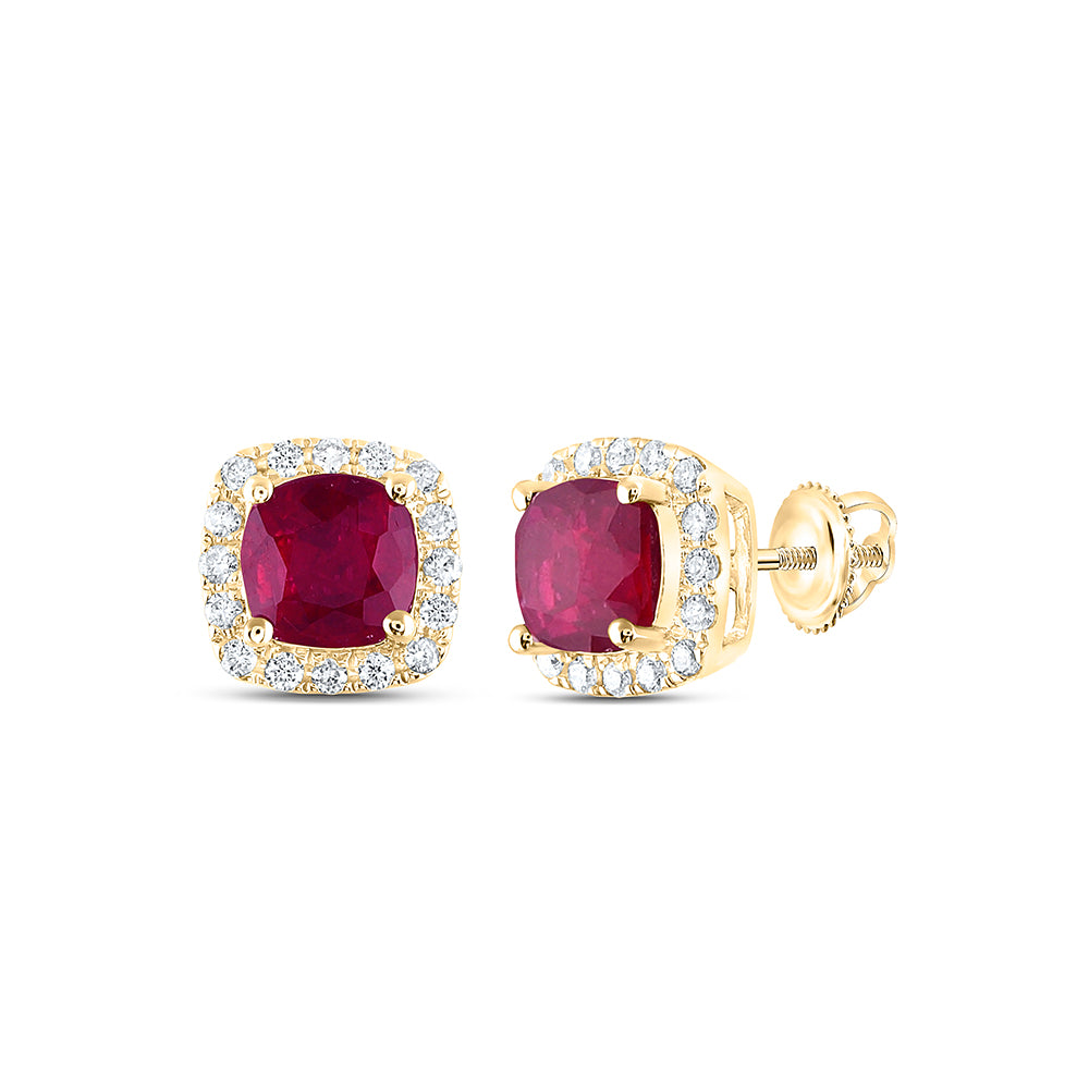 14Kt Yellow Gold 1/6Ctw-Dia Ana M 5 Mm-Ruby Nat Gem Cushion Earring (1.39 grams)