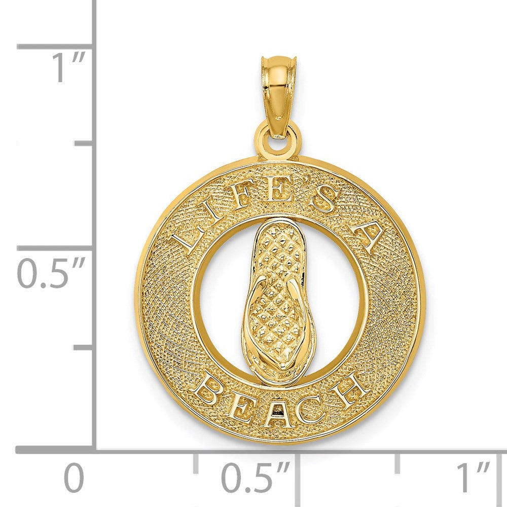 14k Yellow Gold 19.3 mm LIFES A BEACH Circle W/Flip-Flop Charm (2.4 grams)