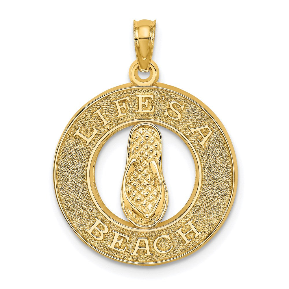 14k Yellow Gold 19.3 mm LIFES A BEACH Circle W/Flip-Flop Charm (2.4 grams)