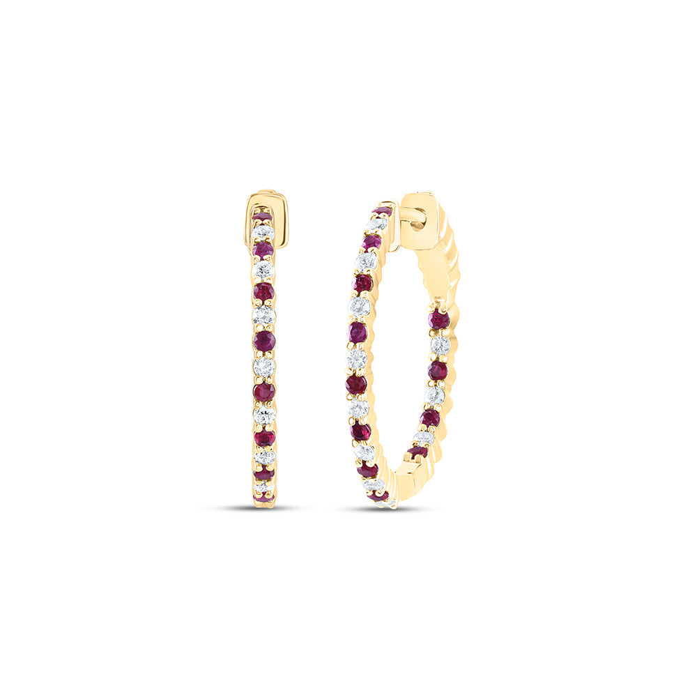 1/2Ctw-Dia Cn 1/2Ctw-Ruby Natural Gem Hoop Earring (6.91 grams)