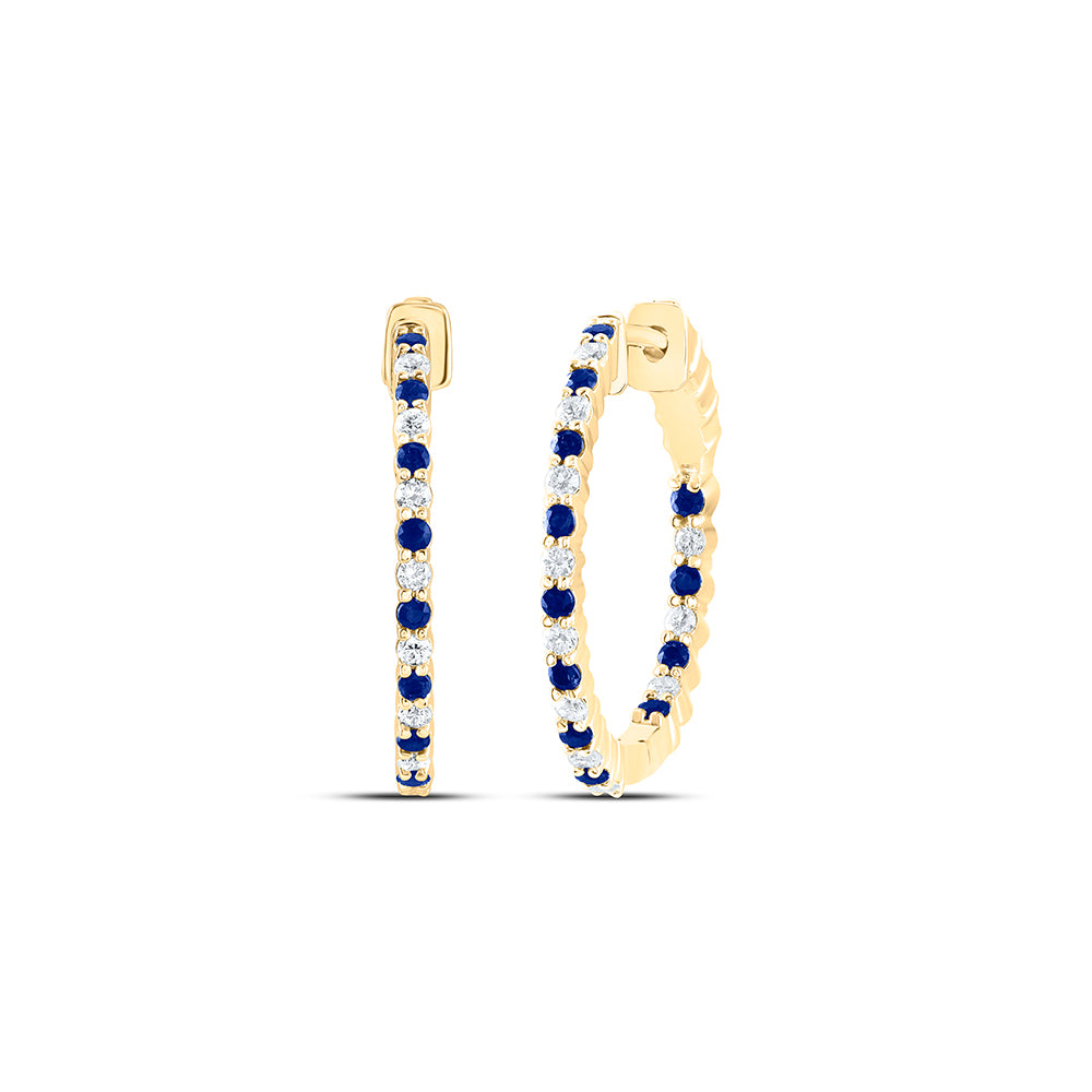 10Kt Yellow Gold 1/2Ctw-Diamond 1/2Ct-Sapp Natural Gem Hoop Earring (6.05 grams)