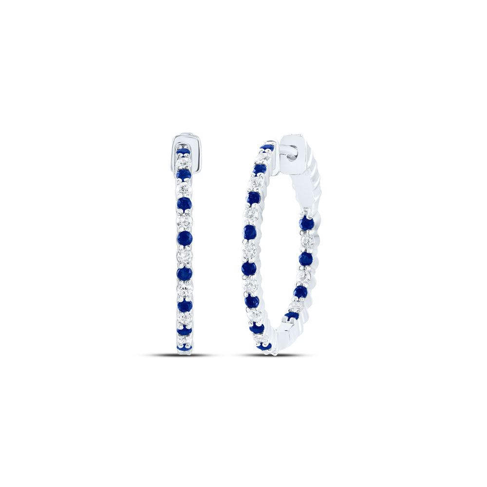 14Kt White Gold 1/2Ctw-Dia Cn 1/2Ct-Sapp Natural Gem Hoop Earring (6.91 grams)